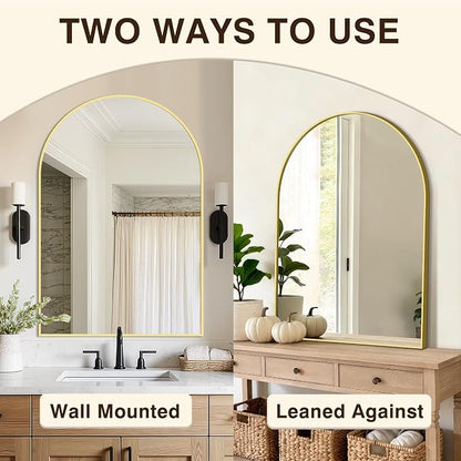 Arched Bathroom Vanity Mirror for Over Sink, 38”x26”, Gold | HD Tempered Glass, Anti-Rust Metal Frame, Hanging or Leaning, Wall Mirrors for Bathroom Sink, Bedroom, Living Room, Entryway