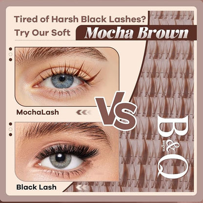 B&Q Brown Lash Clusters Blonde Brown Eyelash Cluster for Light Hair, MochaLash Cluster Eyelash Extensions Soft Browns False Eyelashes Comfortable Eyelash Clusters Perfect for Occasions（MochaLash 04）