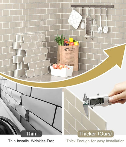 Peel and Stick Backsplash for Kitchen: Self Adhesive Wall Tiles for Bathroom - Vinyl Thick Back Splash Tile (10, Light Coffee)