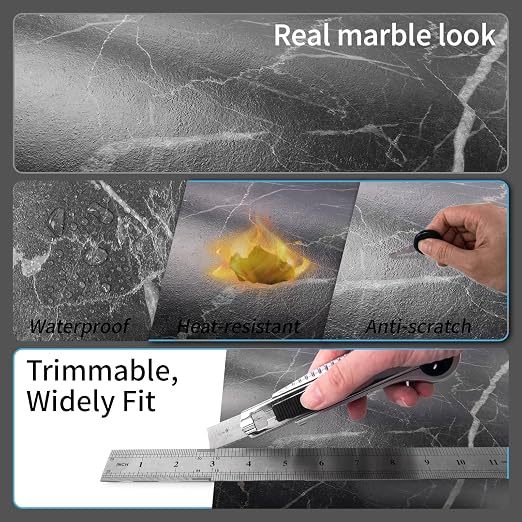 Art3d 30-Pack Peel and Stick Vinyl Floor Tiles, 12 x 12 in, Dark Marble | Anti-Slip, Waterproof, Stain-Resistant, Simple to Clean, Durable, Premium Vinyl, Ideal for Kitchen, Dining Room, Bedrooms