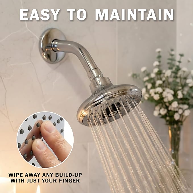 Aqua Elegante High Flow Shower Head - 2.5 GPM - Polished Chrome | 4 Inch Wall Mount Water Saving Bathroom Showerhead Nozzle For Boosting Low Pressure Showers With Adjustable Brass Ball Joint