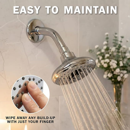 Aqua Elegante High Flow Shower Head - 2.5 GPM - Polished Chrome | 4 Inch Wall Mount Water Saving Bathroom Showerhead Nozzle For Boosting Low Pressure Showers With Adjustable Brass Ball Joint