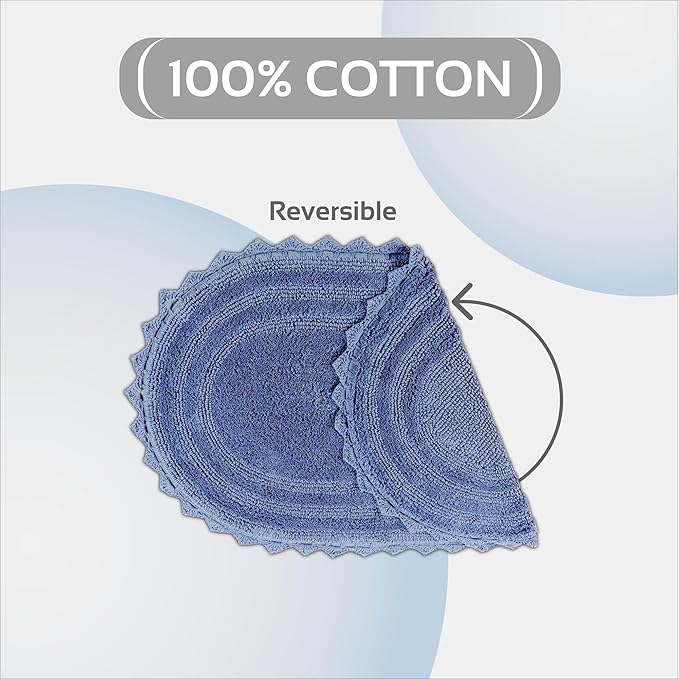 Better Trends Lilly Crochet 17x24 Oval Bath Rugs & Reversible Rugs, Bath mats for Bathroom, Luxurious 100% Cotton Bath Rug & Water Absorbent Bathroom Mat- Blue Bath Matt