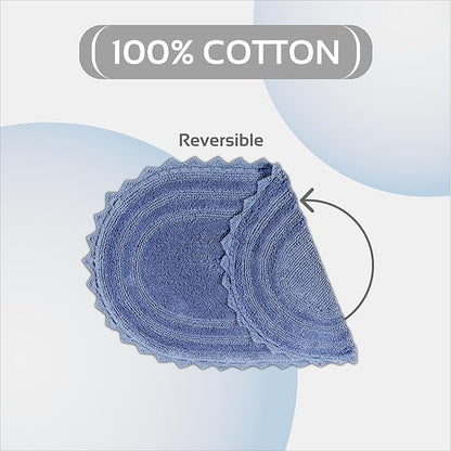 Better Trends Lilly Crochet 17x24 Oval Bath Rugs & Reversible Rugs, Bath mats for Bathroom, Luxurious 100% Cotton Bath Rug & Water Absorbent Bathroom Mat- Blue Bath Matt