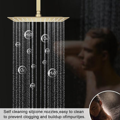 Brushed Gold Shower System with 3 Rain Shower Head(12+8+8 inch), Handheld Spray, 4 Way Smart Temperature Display Shower Faucet set