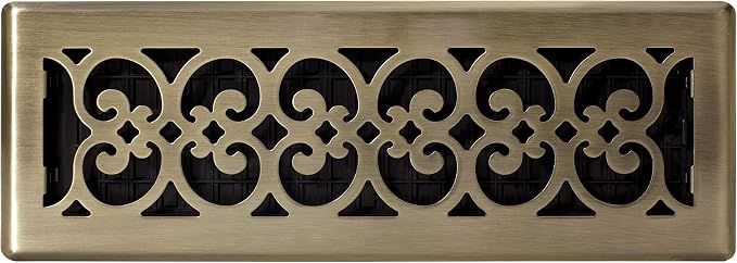 Decor Grates SPH414-A Scroll Design Floor Register, 4x14, Antique Brass Finish