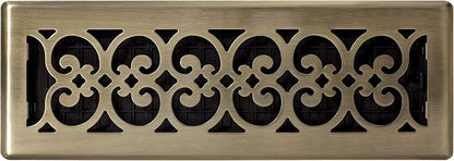 Decor Grates SPH414-A Scroll Design Floor Register, 4x14, Antique Brass Finish