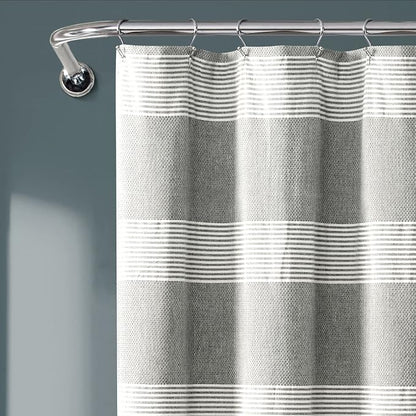 Lush Decor Tucker Stripe Yarn Dyed Cotton Knotted Tassel Shower Curtain, 72" x 72", Gray (16T004684)