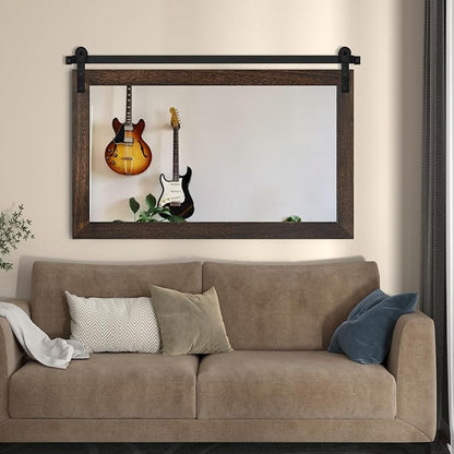 COGOOD Farmhouse Bathroom Mirrors for Over Sink - 30 x 41 Black Brown | Rustic Barn Door Wood Framed Vanity Mirror for Entryway, Living Room, Bedroom, Dresser Wall Decor