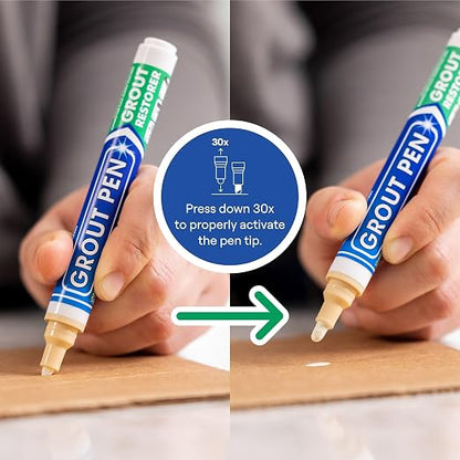 Grout Pen Cream Tile Grout Paint Marker - 2 Pack w/Extra Tips (7mL) | Waterproof Grout Refresh Restorer for Kitchen & Bathroom, Tile Grout Colorant Pens - Narrow Tip 5mm - Cream