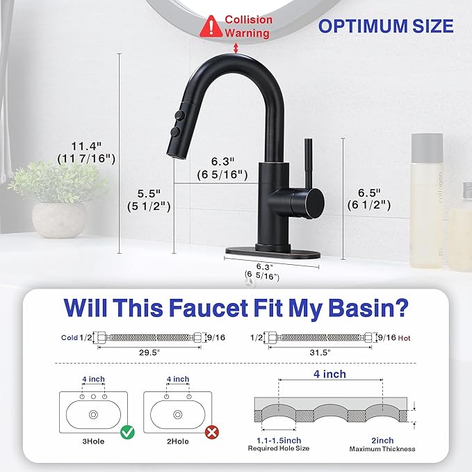 Bathroom Faucet with Sprayer, Oil Rubbed Bronze Single Hole Pop-Up Drain | Kablle Single Handle Pull Out 1 or 3 Hole Laundry Bar Basin Faucet with Deck Plate, KBL-7002ORB-CL