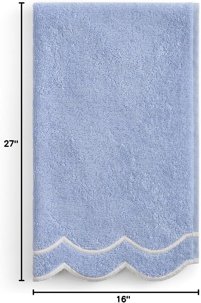Peri Home 100% Cotton Hand Towel, 16" x 27", Blue with White Scallop, 1-Pc | Bathroom, Embroidered, Soft & Absorbent