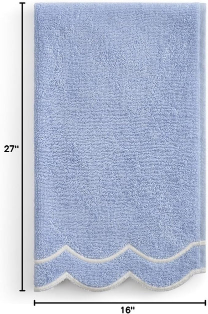 Peri Home 100% Cotton Hand Towel, 16" x 27", Blue with White Scallop, 1-Pc | Bathroom, Embroidered, Soft & Absorbent