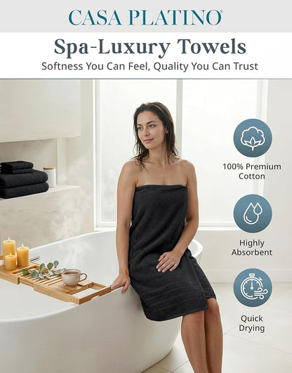 Casa Platino Towel Set Soft Absorbent Quick Dry 100% Cotton - Black | Towels And Washcloths Sets - Lightweight & Breathable, Fade-Resistant Color, Classic Terry Weave, Densely Woven