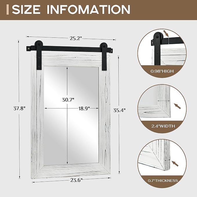 COGOOD Farmhouse Bathroom Mirrors for Over Sink - 38 x 25 White | Rustic Barn Door Wood Framed Vanity Mirror for Entryway, Living Room, Bedroom, Dresser Wall Decor