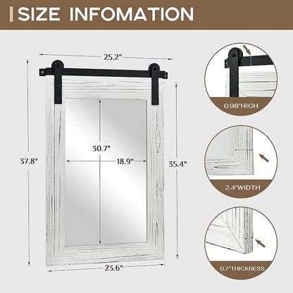 COGOOD Farmhouse Bathroom Mirrors for Over Sink - 38 x 25 White | Rustic Barn Door Wood Framed Vanity Mirror for Entryway, Living Room, Bedroom, Dresser Wall Decor