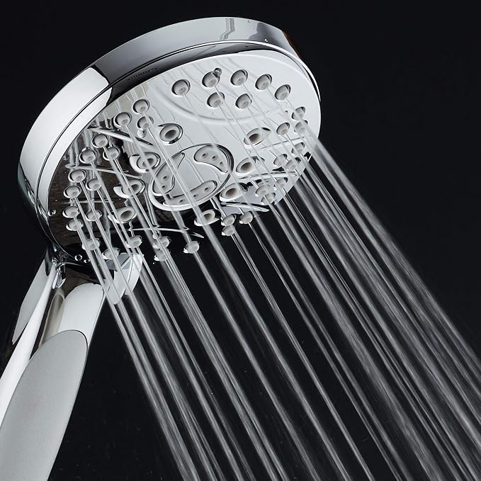 High Pressure 6-setting Luxury Handheld Shower Head – Extra Long 6 Foot Stainless Steel Hose – Anti Clog Jets – Anti Slip Grip – Top US Brand – Includes Extra Wall Bracket – Chrome Finish