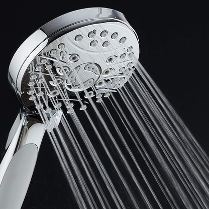 High Pressure 6-setting Luxury Handheld Shower Head – Extra Long 6 Foot Stainless Steel Hose – Anti Clog Jets – Anti Slip Grip – Top US Brand – Includes Extra Wall Bracket – Chrome Finish