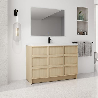 SSLine 42-Inch Bathroom Vanity with Sink Mid-Century Bathroom Vanities with Top Basin Floor Wood Bathroom Sink Cabinet with Soft-Close Doors & Adjustable Storage Shelves (Oak)
