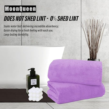 MOONQUEEN 2 Pack Premium Bath Towel Set - Quick Drying - Microfiber Coral Velvet Highly Absorbent Towels - Multipurpose Use as Bath Fitness, Bathroom, Shower, Sports, Yoga Towel (Purple)