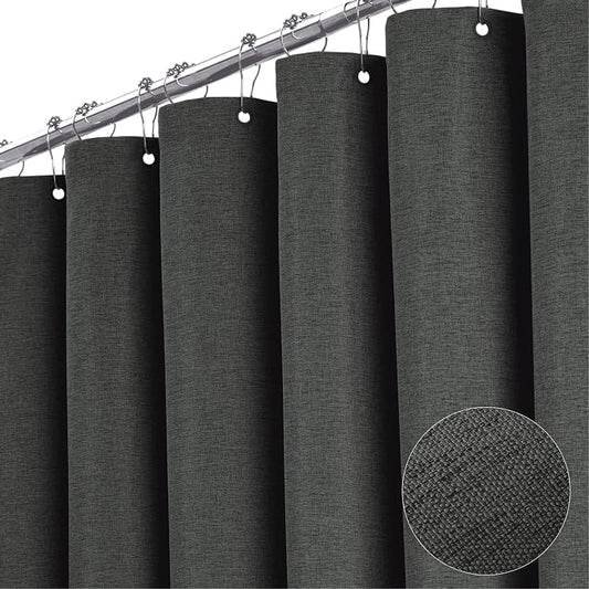 Extra Long Linen Textured Fabric Shower Curtain, 72x96, Charcoal Gray | Extra Tall Size, 230GSM Polyester, Heavy Duty Cloth, Weighted Hem, 12 Plastic Hooks, Modern Hotel Style, Machine Washable