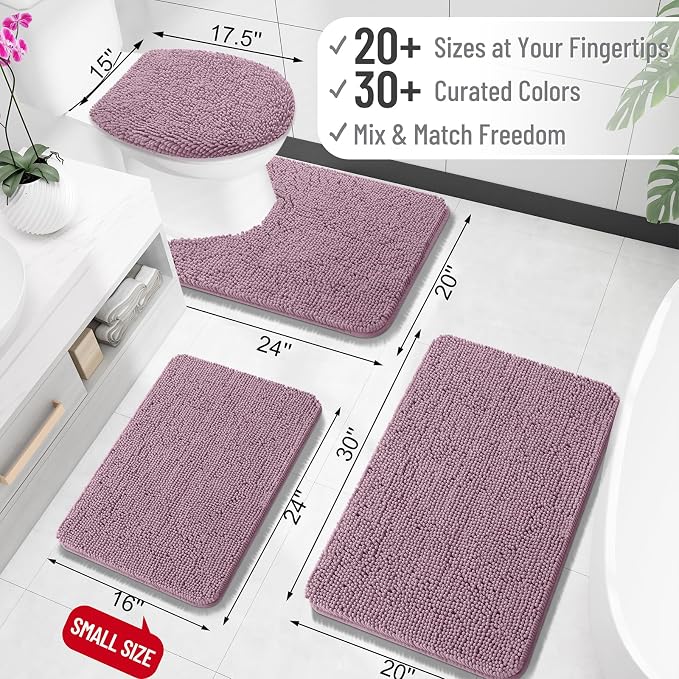 OLANLY Bathroom Runner Rugs 45x27, Extra Soft Absorbent Chenille Bath Rugs | Deep Plum, Quick-Drying Rubber Backing, Washable Long Bath Mat for Bathroom Floor, Tub and Shower, Home Decor Accessories