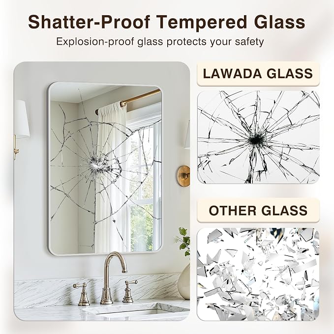 Vanity Bathroom Mirror, 30”x20” Silver Bathroom Mirror for Over Sink | HD Tempered Glass, Anti-Rust Frame, Vertical or Horizontal, Wall Mirrors for Bathroom Sink, Living Room, Entryway, Bedroom