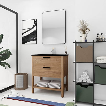 30'' Freestanding Bathroom Vanity, 30 Inch Floor Stand Bathroom Vanity with Sink, Single Black Sink Cabinet Set, Modern Storage Cabinet, with Soft Closing Drawers, 01030IMO+9075BK