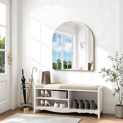 BONEWEI Arched Wall Mirror,36x40 inch Gold Arched Mirror Bathroom,Vanity Mirror for Over Sink Metal Frame,Tempered Glass Arch Mirrors for Bedroom,Entryway,Living Room,Home Decor Shatter-Proof