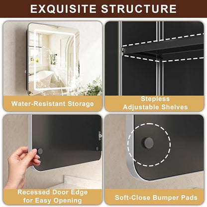 24 x 30 Inch LED Medicine Cabinet with Mirror, Recessed or Surface Mount, Soft Close Hinges, Adjustable Shelves, Silver