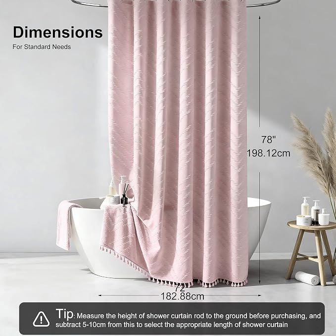 Siiluminisoy Blush Shower Curtain Fabric Shower Curtain for Bathroom 72 x 78 Tufted Chevron Textured Striped Modern Farmhouse Minimalist for Bathroom