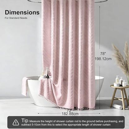 Siiluminisoy Blush Shower Curtain Fabric Shower Curtain for Bathroom 72 x 78 Tufted Chevron Textured Striped Modern Farmhouse Minimalist for Bathroom