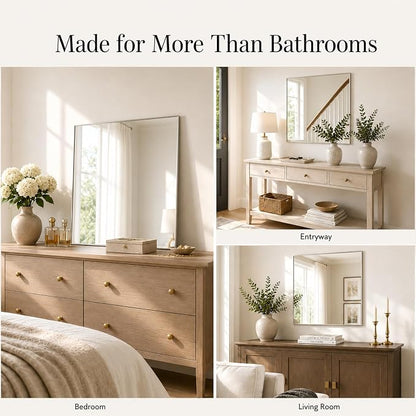 30"x30" Brushed Nickel Framed Square Bathroom Vanity Wall Mirror | Accent Wall Mirror, Square Geometric Look, Slim Metal Frame, Living Room or Entryway, Keyhole Mount, Tempered Glass