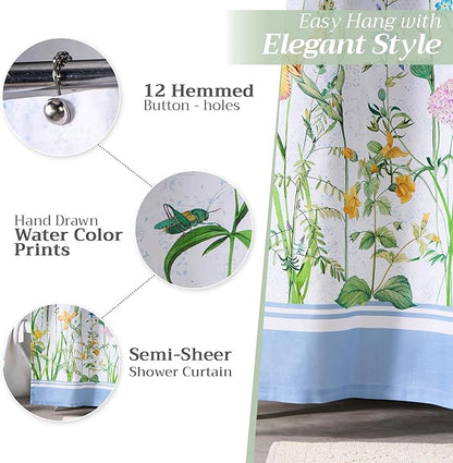 Maison d' Hermine Shower Curtain 100% Cotton One Panel 70"x72" Washable Fabric Shower Curtains for Bathroom, Easy Hanging with 12 Button Holes - Home Hotel Spa Easter Gifts (Fleurs De Mai)