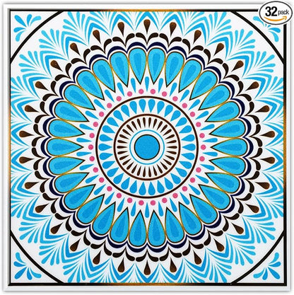 DICOFUN 32 Moroccan Tile Peel and Stick Backsplash, 6" x 6" Waterproof Mandala Stick on Wall Tiles (Style 9)