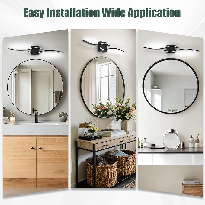 23inch Led Bathroom Vanity Light Bar, Matte Black 5CCT Dimmable 2700-6500K Vanity Lights for Bathroom, Modern Bathroom Light Fixtures Over Mirror Led Lighting Fixtures