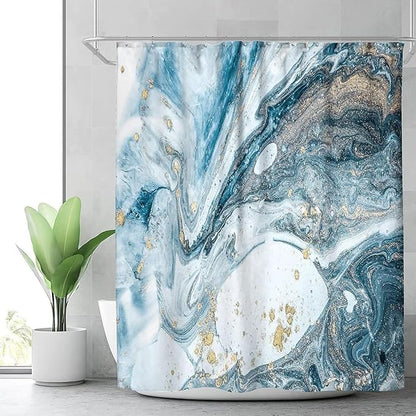 Blue Marble Shower Curtain Abstract Modern Ink Art Shower Curtains for Bathroom Waterproof Polyester Fabric Bathroom Curtain 72 x 72 Inch with 12 Hooks