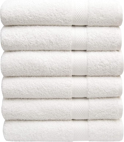Pleasant Home Bath Towels Set of 6 (24” x 50”) 100% Cotton, 515 GSM | Lightweight, Soft & Highly Absorbent Luxury Towels for Bathroom | for Gym, Pool & Spa | 6 Pack, White