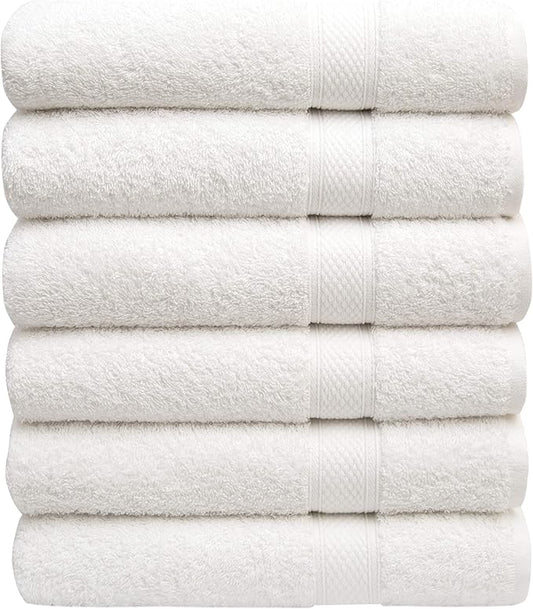 Pleasant Home Bath Towels Set of 6 (24” x 50”) 100% Cotton, 515 GSM | Lightweight, Soft & Highly Absorbent Luxury Towels for Bathroom | for Gym, Pool & Spa | 6 Pack, White