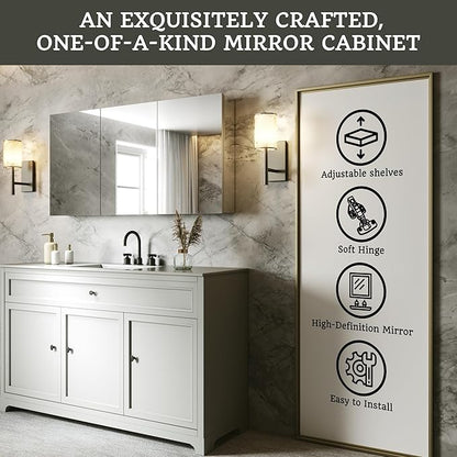 48x24 Bathroom Medicine Cabinet with Mirror,Aluminum Alloy Frame with Mirror Side Panels,Surface Medicine Cabinet with Adjustable Shelves,Assembly Required