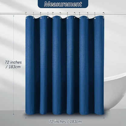 Classic Blue Shower Curtain 256GSM Heavy Duty Waffle Woven Bathroom Shower Curtains, Weighted Fabric Shower Curtains for Hotel Spa Luxury Polyester Bath Curtain with 12 Hooks, 72Wx72H