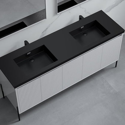 Dowell 73" Bathroom Sink,Double Bowl Vanity Basin,Rectangular Drop-In Bathroom Sink with Overflow,Black-000 7322BPBL