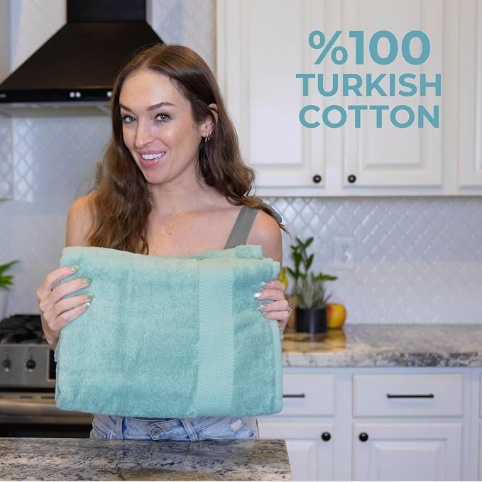 100% Turkish Cotton 6 Pcs Luxury Bath Towel Set, Soft & Absorbent Towels for Bathroom (2 Bath Towels, 2 Hand Towel, 2 Washcloths) - Aqua