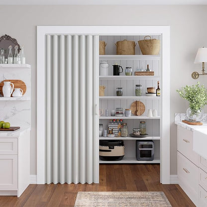 SmartStandard 60" x 80" Accordion Doors Interior, Double Walled, White | Easy to Assemble, Save Space, PVC Accordion Folding Doors for Closet Doorway Basement, with Track and Hardware