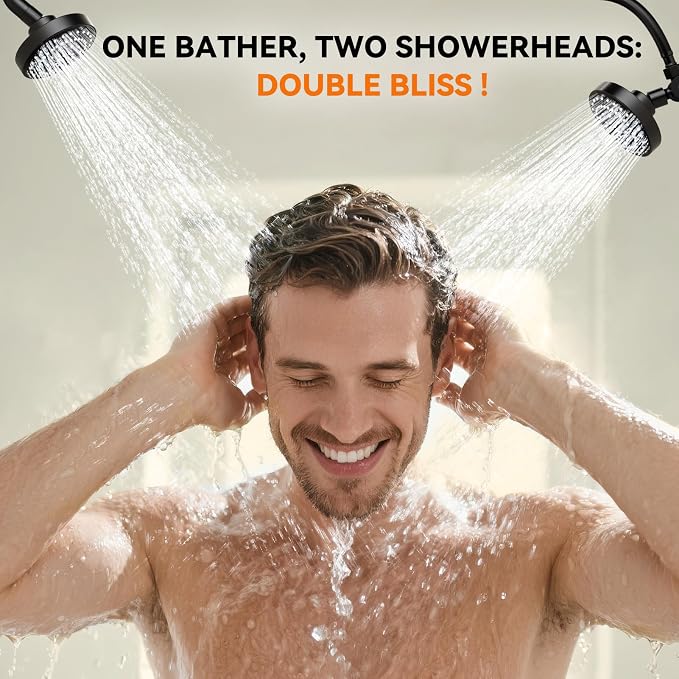 Dual Shower Head for Couples, Double Showerheads (Black) | High Pressure, Two Showerhead System Fit 2 Person People, Birthday Gifts for Women Men, Spa-Like, Segmented Design