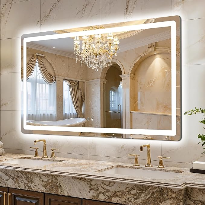 LED Bathroom Mirror, 30"x50" Bathroom Vanity Mirror with Lights for Wall, Smart Anti-Fog, Stepless Dimmable with 3 Color Mode, Backlit + Front Lit, Memory Function, ETL Listed
