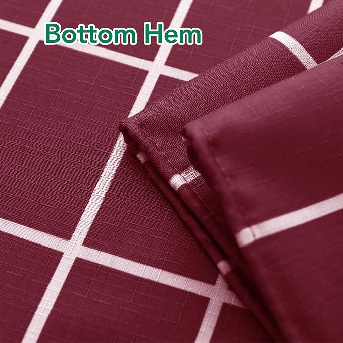 Fabric Farmhouse Shower Curtain-Cloth Extra Long Shower Curtains Bathroom | 72"Wx84"L Faux Linen Burgundy Grid Minimalist Simple Rustic Neutral Shower Curtain-Geometric Plaid Washable Hotel Quality