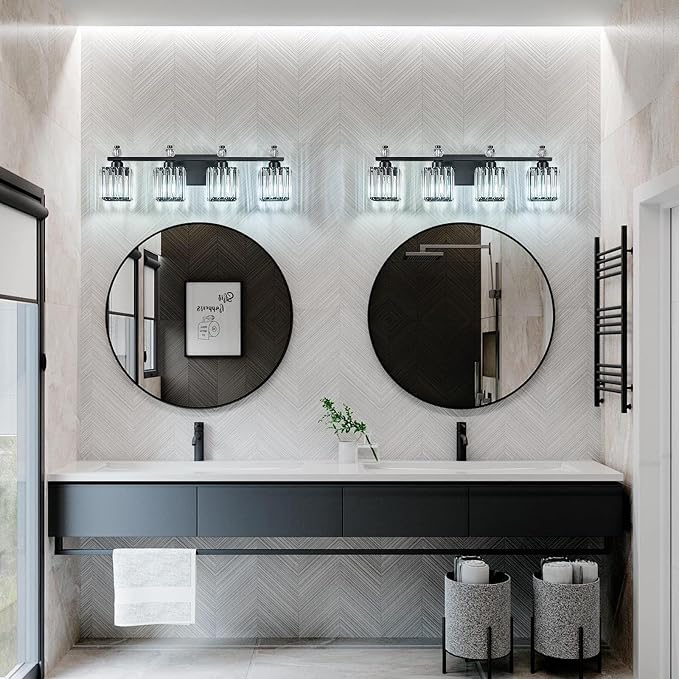 Vanity Lights 4-Light Modern Crystal Vanity Light Sand Black Bathroom Light Fixtures Over Mirror Crystal Bathroom Vanity Lighting Fixtures