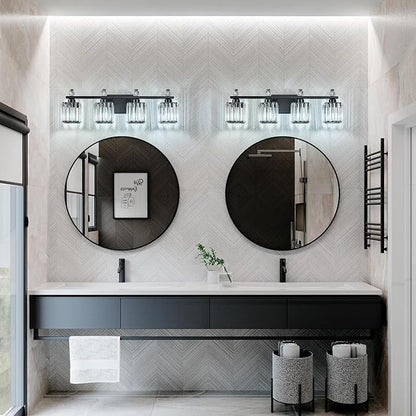 Vanity Lights 4-Light Modern Crystal Vanity Light Sand Black Bathroom Light Fixtures Over Mirror Crystal Bathroom Vanity Lighting Fixtures