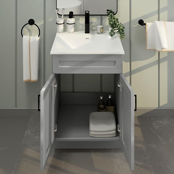 Bathroom Vanity Sink Base Ready-to-Assemble Bathroom Cabinet 24"/30'/36" Width (Vanity Base in Light Grey Shaker, 24 inch)